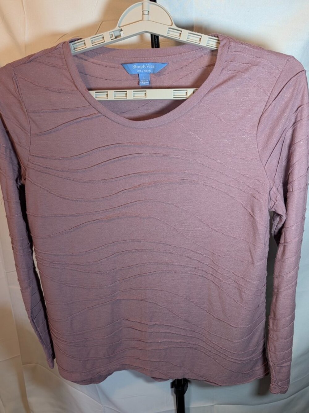 Simply Vera by Vera Wang Womens Dusty Pink Long Sleeve Textured Top Sz L